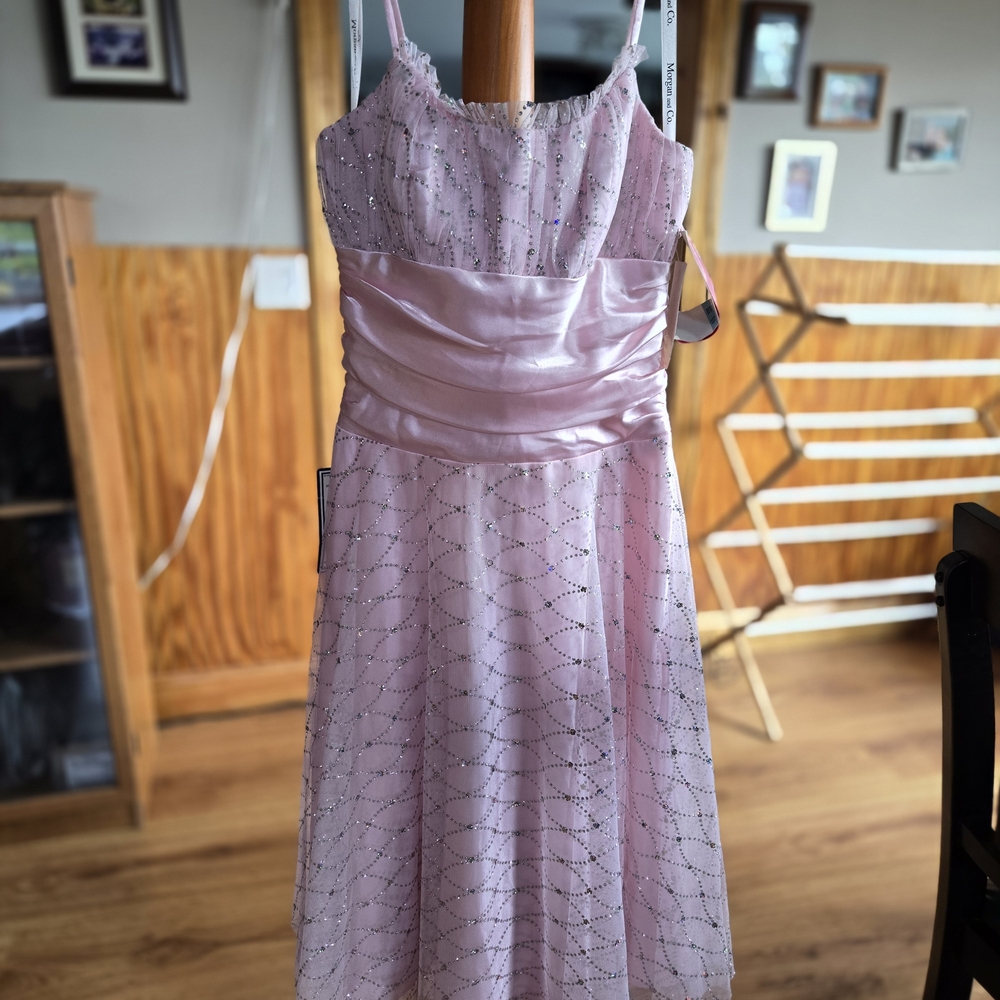 Morgan & Co. Pink Satin Beaded Midi Dress